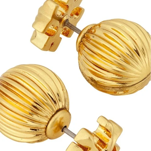 TORY BURCH • Roxanne Gold Double Rolled Brass Earrings - Picture 4 of 5